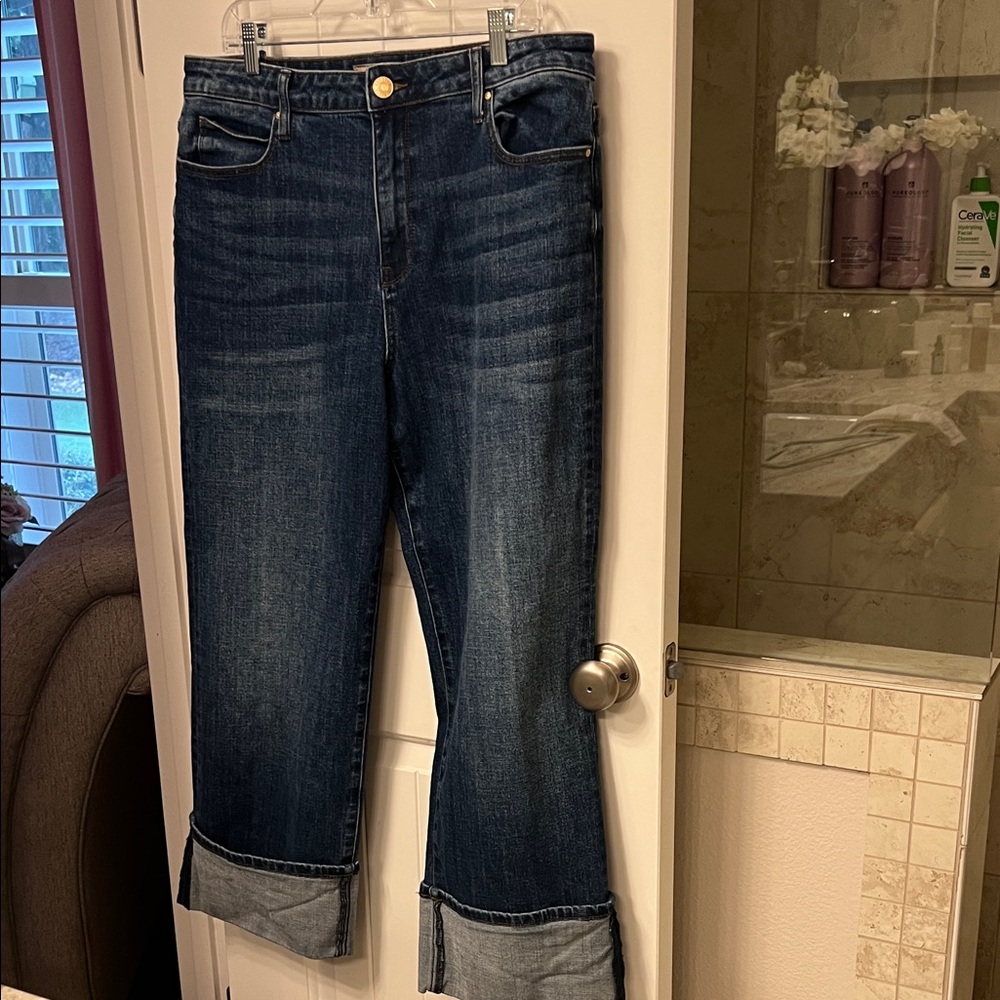 Kut from the Kloth Sienna Wide Leg Dark Blue Women's Cuffed Jeans